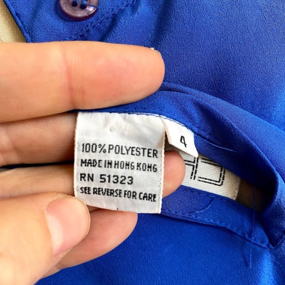 Vintage Royal Blue Pleated Blouse Gold Buttons - Picture 9 of 10